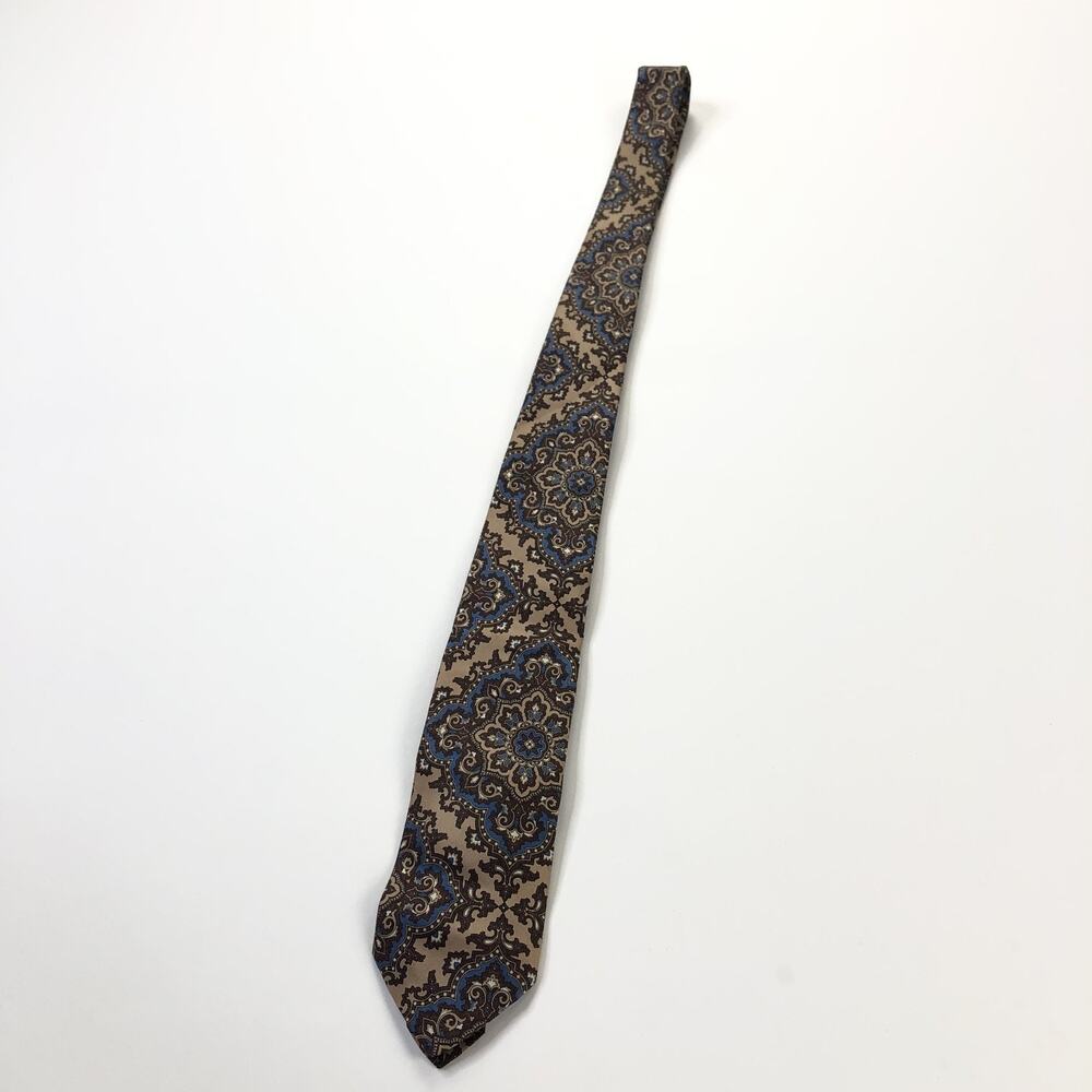 Brooks Brothers Makers All Silk Neck Tie Geometric 56 Inch Brown Blue